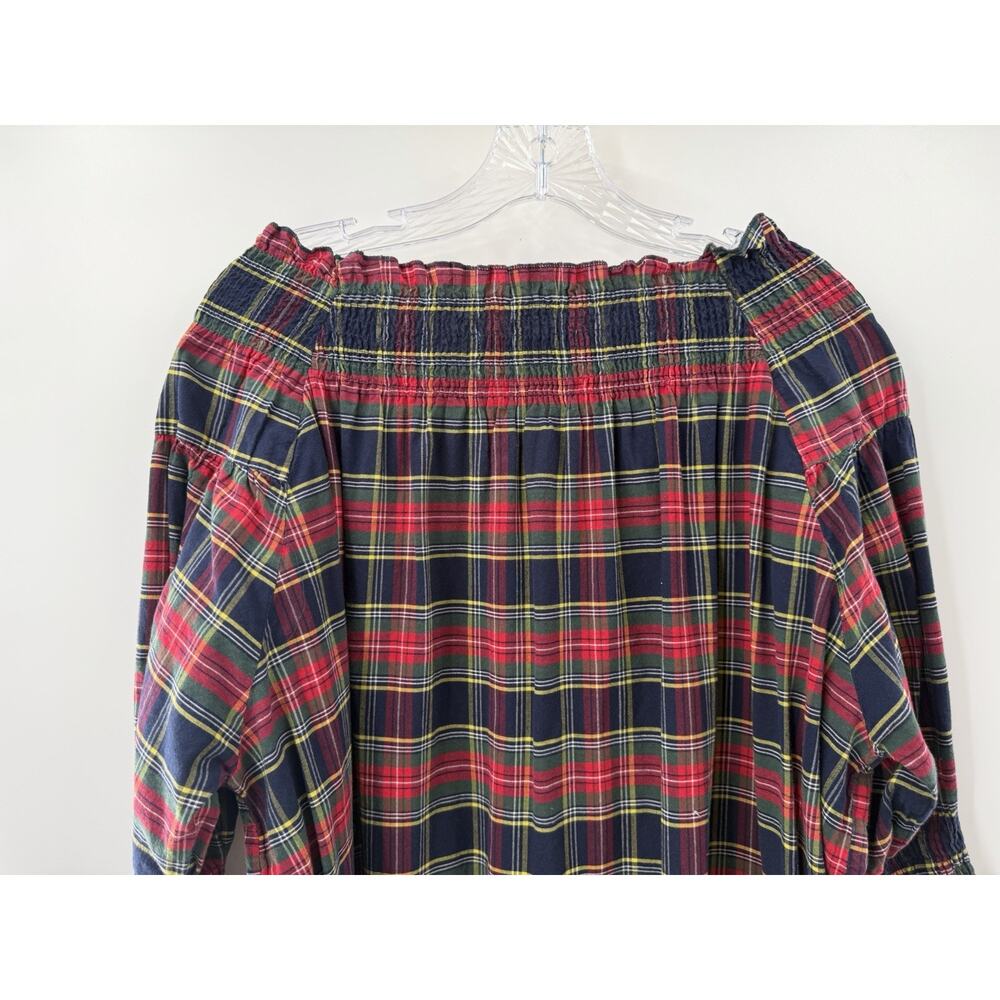 Victorian Trading Co. Tartan Plaid Smocked Long Sleeve Dress Ruffled Hem Medium - Picture 7 of 8